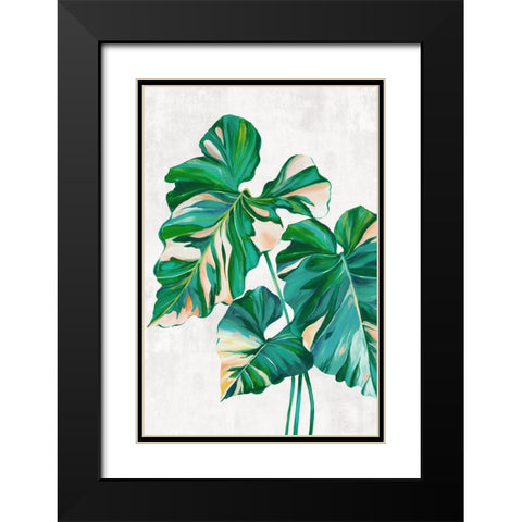 Green Tropical Leaves Black Modern Wood Framed Art Print with Double Matting by Black, Alex
