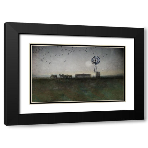 Horse and Crows Black Modern Wood Framed Art Print with Double Matting by Vest, Chris