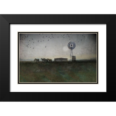 Horse and Crows Black Modern Wood Framed Art Print with Double Matting by Vest, Chris