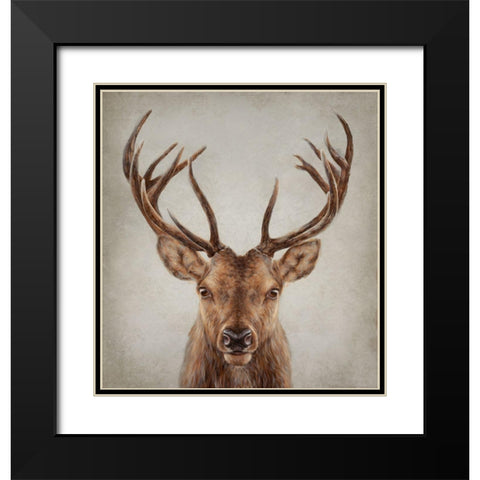 Stag Presence Black Modern Wood Framed Art Print with Double Matting by Perejogina, Dina