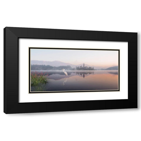 Egret Lake Black Modern Wood Framed Art Print with Double Matting by Desmarais, Richard