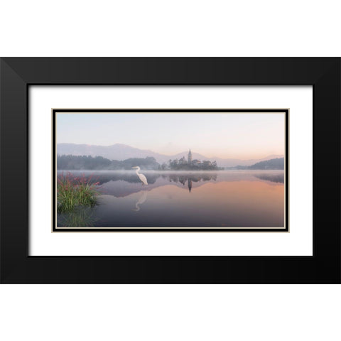 Egret Lake Black Modern Wood Framed Art Print with Double Matting by Desmarais, Richard