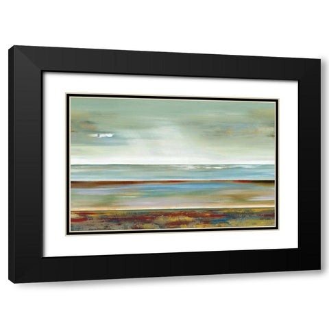 Abstracted Layers Black Modern Wood Framed Art Print with Double Matting by Lera
