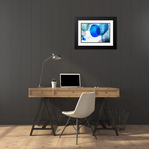 Blue Bubbles  Black Modern Wood Framed Art Print with Double Matting by Watts, Eva