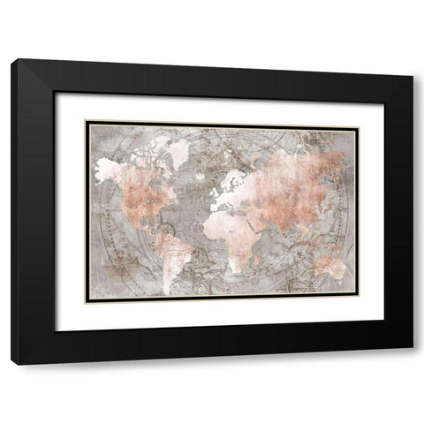 Celestial World Map Black Modern Wood Framed Art Print with Double Matting by Isabelle Z