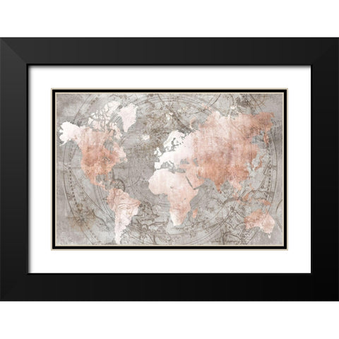 Celestial World Map Black Modern Wood Framed Art Print with Double Matting by Isabelle Z