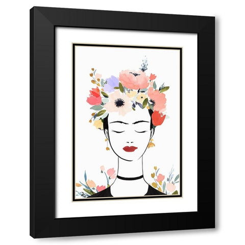 Flower Crown Frida I  Black Modern Wood Framed Art Print with Double Matting by Isabelle Z