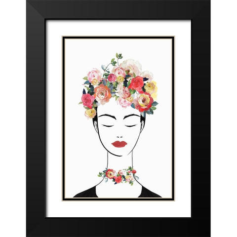 Flower Crown Frida II  Black Modern Wood Framed Art Print with Double Matting by Isabelle Z