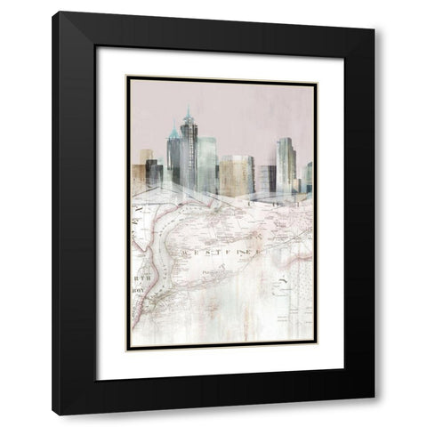 Blushing Manhattan Map I  Black Modern Wood Framed Art Print with Double Matting by Isabelle Z