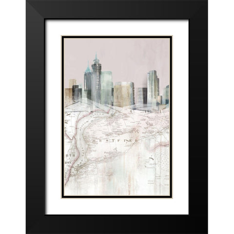 Blushing Manhattan Map I  Black Modern Wood Framed Art Print with Double Matting by Isabelle Z