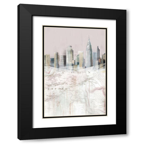 Blushing Manhattan Map II  Black Modern Wood Framed Art Print with Double Matting by Isabelle Z