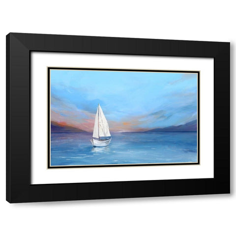 Sunset Sailboat  Black Modern Wood Framed Art Print with Double Matting by Isabelle Z