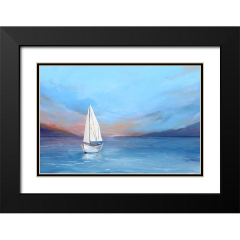 Sunset Sailboat  Black Modern Wood Framed Art Print with Double Matting by Isabelle Z