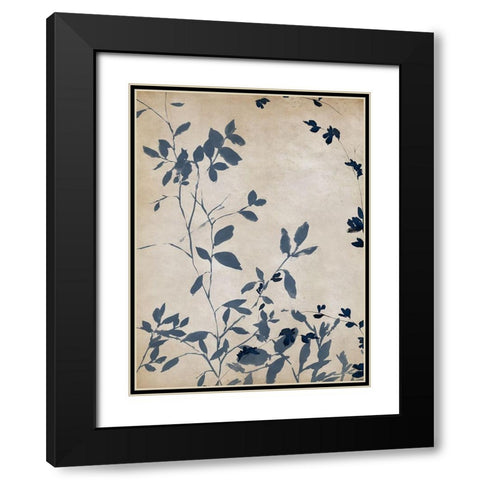 Indigo leaves Touch I Black Modern Wood Framed Art Print with Double Matting by Isabelle Z