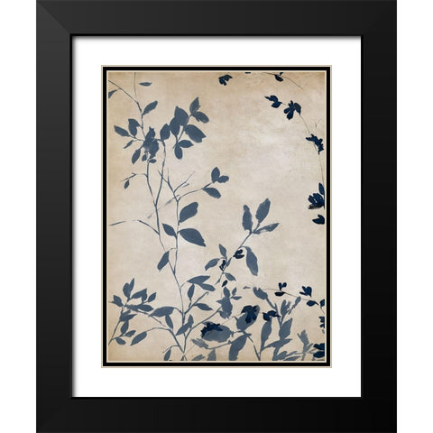Indigo leaves Touch I Black Modern Wood Framed Art Print with Double Matting by Isabelle Z