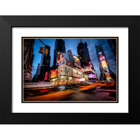 Times Square Rays of Light I Black Modern Wood Framed Art Print with Double Matting by Gaudet, Guilliame