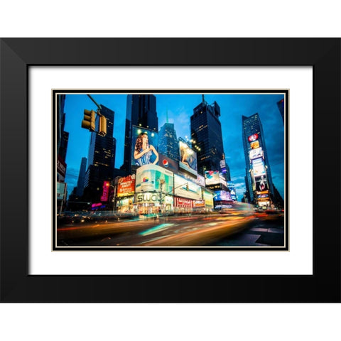 Times Square Rays of Light III Black Modern Wood Framed Art Print with Double Matting by Gaudet, Guilliame