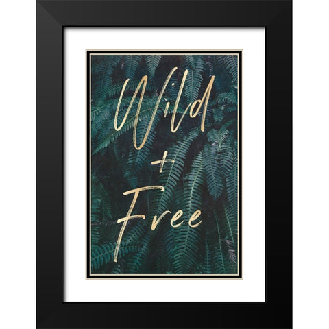 Wild And Free Gold and Green Ferns Portrait Black Modern Wood Framed Art Print with Double Matting by Nature Magick