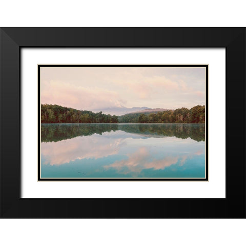 Turquoise Lake Summer Mountain Sunrise Pastel Sky Black Modern Wood Framed Art Print with Double Matting by Nature Magick
