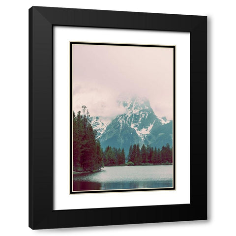 Vintage Mountain Lake Pink Sky Black Modern Wood Framed Art Print with Double Matting by Nature Magick