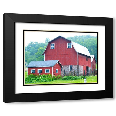 Spring Red Barn  Black Modern Wood Framed Art Print with Double Matting by Wilson, Gerry