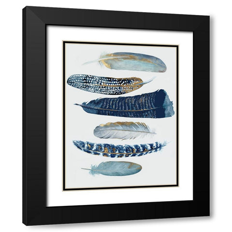 Blue and Gold Feathers I Black Modern Wood Framed Art Print with Double Matting by Hatfield, Jodi