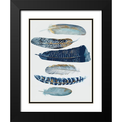 Blue and Gold Feathers I Black Modern Wood Framed Art Print with Double Matting by Hatfield, Jodi