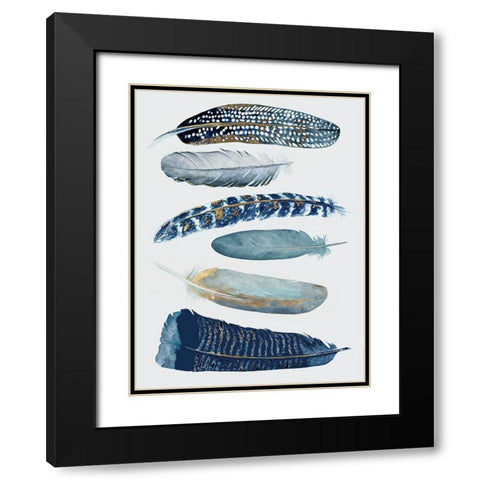 Blue And Gold Feathers II Black Modern Wood Framed Art Print with Double Matting by Hatfield, Jodi