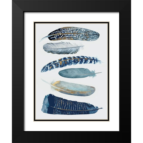 Blue And Gold Feathers II Black Modern Wood Framed Art Print with Double Matting by Hatfield, Jodi