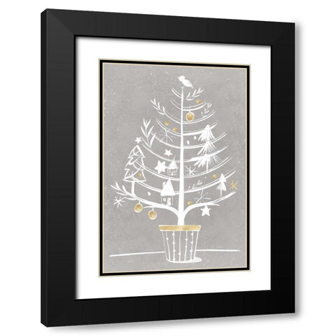 White Ornament Tree I  Black Modern Wood Framed Art Print with Double Matting by PI Studio