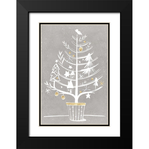 White Ornament Tree I  Black Modern Wood Framed Art Print with Double Matting by PI Studio