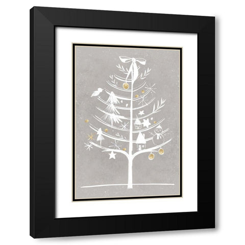 White Ornament Tree II  Black Modern Wood Framed Art Print with Double Matting by PI Studio