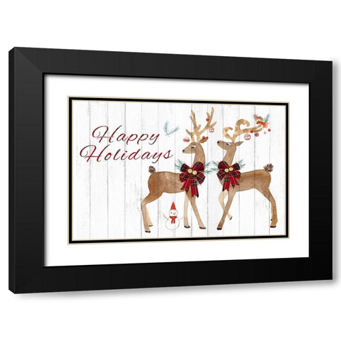 Holiday Deers  Black Modern Wood Framed Art Print with Double Matting by PI Studio