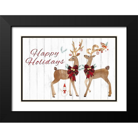 Holiday Deers  Black Modern Wood Framed Art Print with Double Matting by PI Studio
