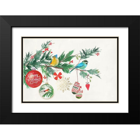 Christmas Birds II  Black Modern Wood Framed Art Print with Double Matting by PI Studio