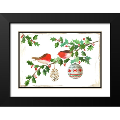 Two Red Birds  Black Modern Wood Framed Art Print with Double Matting by PI Studio