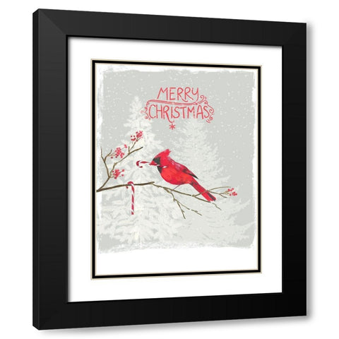Cardinal Candy Cane  Black Modern Wood Framed Art Print with Double Matting by PI Studio