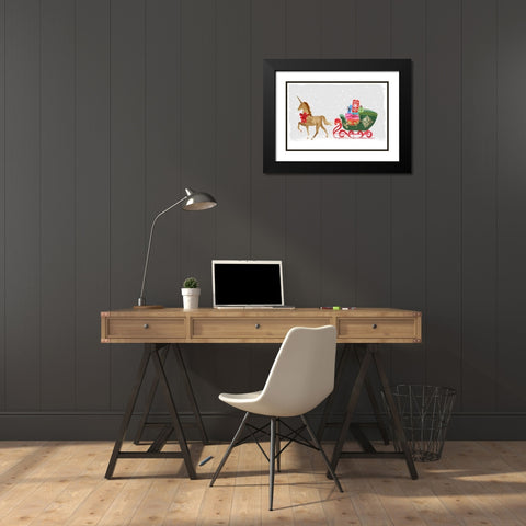 Proud Unicorn with Gifts  Black Modern Wood Framed Art Print with Double Matting by PI Studio
