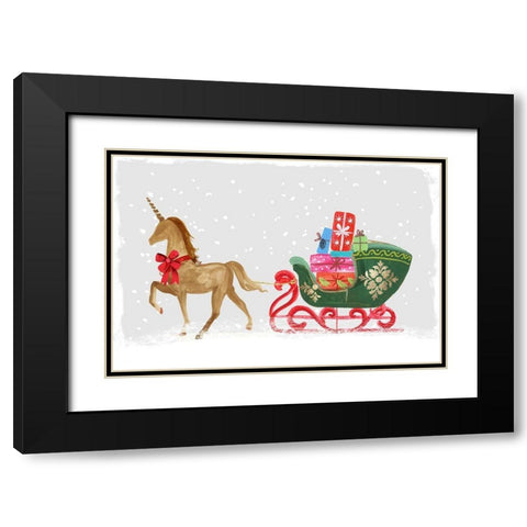 Proud Unicorn with Gifts  Black Modern Wood Framed Art Print with Double Matting by PI Studio