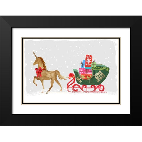 Proud Unicorn with Gifts  Black Modern Wood Framed Art Print with Double Matting by PI Studio