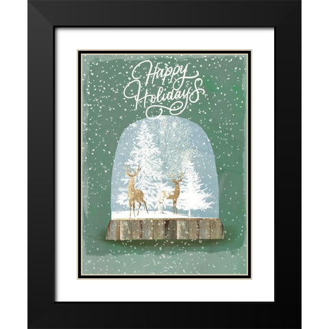 Holiday Snow Globe II  Black Modern Wood Framed Art Print with Double Matting by PI Studio