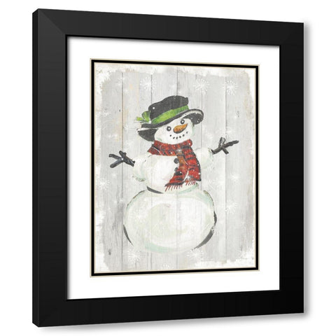 Holiday Snowman Black Modern Wood Framed Art Print with Double Matting by PI Studio