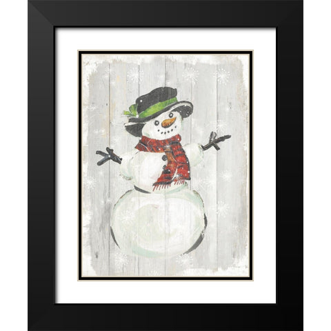 Holiday Snowman Black Modern Wood Framed Art Print with Double Matting by PI Studio