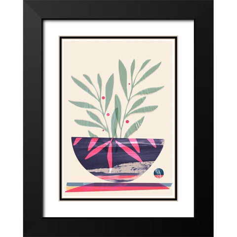 Shibori Bowl Pink Black Modern Wood Framed Art Print with Double Matting by Hogan, Aoibhne