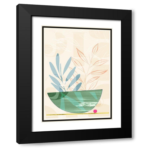 Shibori Bowl Green Black Modern Wood Framed Art Print with Double Matting by Hogan, Aoibhne