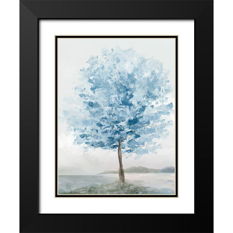 Blue Tree II Black Modern Wood Framed Art Print with Double Matting by Ian C