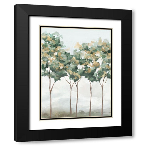 Green and Gold Trees I Black Modern Wood Framed Art Print with Double Matting by Ian C