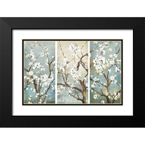 Triptych in Bloom Black Modern Wood Framed Art Print with Double Matting by Jensen, Asia