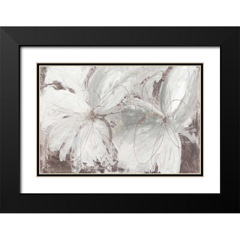 Silver Floral Black Modern Wood Framed Art Print with Double Matting by Jensen, Asia