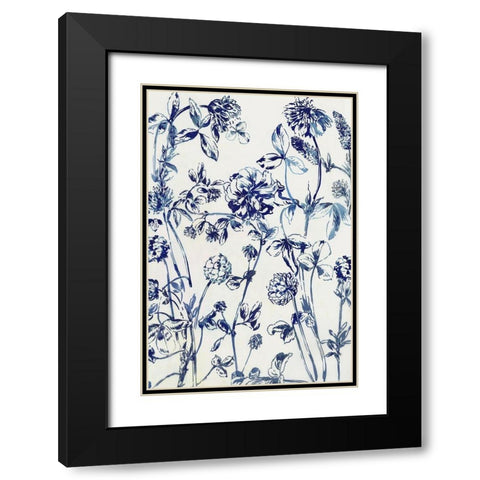 Blue Bloom Black Modern Wood Framed Art Print with Double Matting by Jensen, Asia